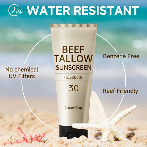 Tallow Sunscreen, Sunscreen for Face, SPF30 Natural Reef Safe Face Body Beef Tallow Sunblock, Non Greasy Clean Travel Sun Screen Sunblock for Outdoor Travel, 9.84 OZ,4 Pack