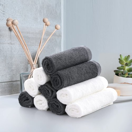 JEFFSUN 12 Pack Small Wash Cloths,13X13 inch Face Washcloths Service Well for Morning Skincare Routine, 10X10 inch Black Face Cloths Perfect for Makeup Removal