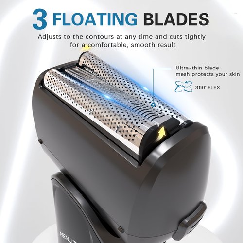 MENLITE Electric Shaver for Men,3 Floating Blade Beard Trimmers,Waterproof Foil Shaver,Cordless Rechargeable with Pop Up Sideburns Trimmer,Portable Men’s Travel Facial Hair Groomer