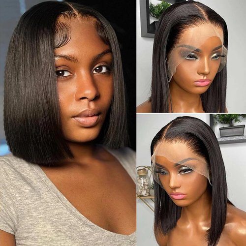 Licoville Black Bob Wig Human Hair, Straight 12 Inch 13x4 Lace Front Wigs Human Hair 180% Density Short Bob Wigs for Women Free Part Black Bob Glueless Wigs Human Hair Frontal Lace Wig Pre Plucked