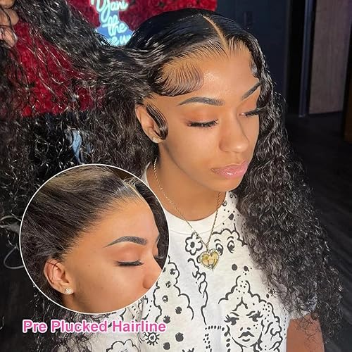 13x4 Deep Wave Lace Front Wigs Human Hair 250% Density Deep Wave Frontal Wigs Human Hair HD Lace 26 Inch Curly Wigs for Black Women Pre Plucked with Baby Hair Curly Lace Front Wig