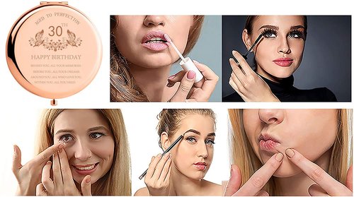 30th Birthday Gift for Women Stainless Steel Portable Compact Makeup Mirror with Gift Box Behind You All Your Memories Unique Gifts Ideas Engraved Compact Cosmetic Mirror for Friend Coworker Rose Gold