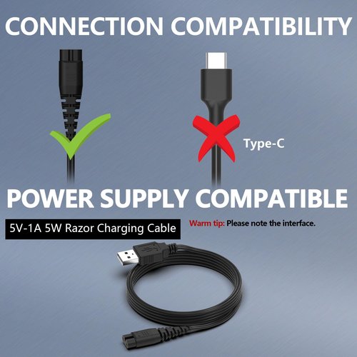 hafiuege USB Charger Cord Compatible with Hatteker Electric Shaver RSCX-7568 RSCX-9598 Hatteker Cordless Hair Trimmer RFC-692 RFC-696 RFC-690 RFC-588 RFC-598 RFC-696B Replacement Power Cord Adapter