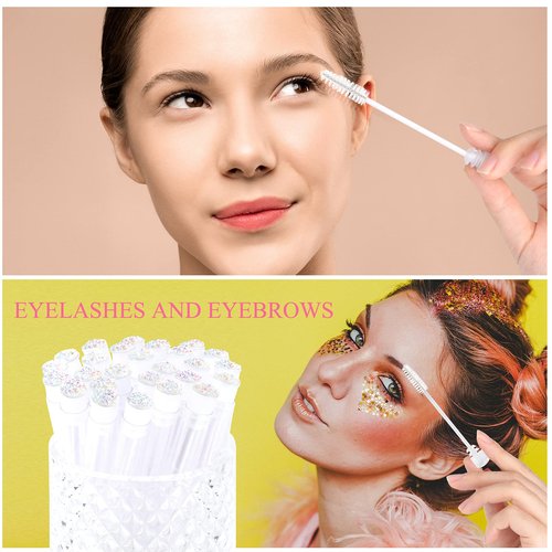 Dming 50pcs Eyelash brush Lash Wand Makeup tool Eyelash Extension supplies Cleaning brush Diamond Mascara star white