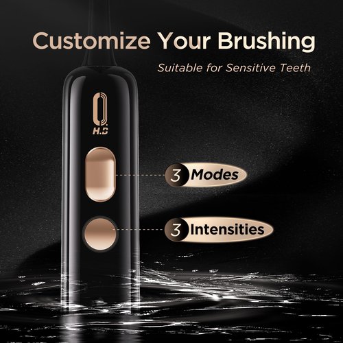 O.H.B Sonic Electric Toothbrush, Electronic 80° Wave Oscillation & Vibration Travel Sonic Toothbrush for Adults with 9 Modes, Timer, 2 Brush Heads, IPX8 Waterproof, Rechargeable, 60-Day Battery Life
