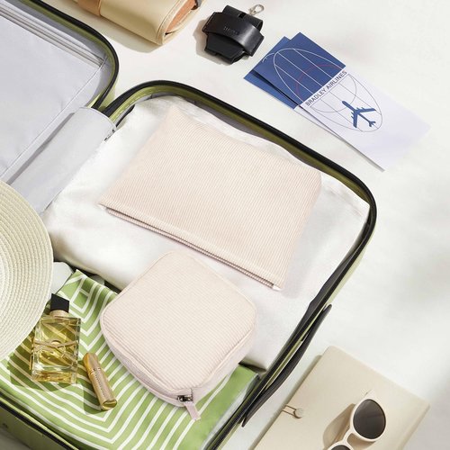 KOTORA 2 Pcs Corduroy Makeup Bag for Purse,Preppy Makeup Bags Travel Accessories,Small Makeup Bag with Zipper Makeup Bag Organizer Preppy Stuff,Coin Purse Essetnals Gifts for Women