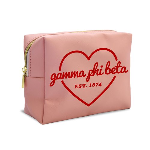 Sorority Shop Gamma Phi Beta Makeup Bag - Multi-Purpose PU Leather, Water-Resistant Makeup travel bag with Licensed Design and Zipper Closure, Perfect Gamma Phi Beta Sorority Gifts for Women
