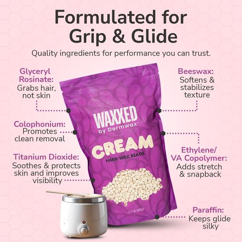 WAXXED Cream Hard Wax Beads 2.2LB – Titanium Dioxide–Infused Cream Wax for Everyday Use – Smooth Application for Sensitive Areas – Clean Removal with Less Residue - Ideal for Professional & Home Use