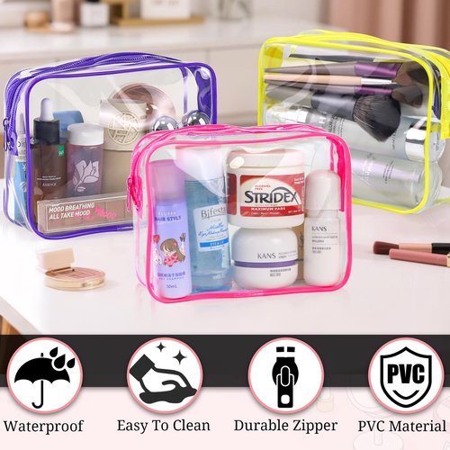 CHICAUP 6 Pieces Clear Makeup Bags Bulk TSA Approved Toiletry Bag for Travel PVC Waterproof Clear Cosmetic Pouch with Zipper for Men and Women Carry-on Travel Essentials