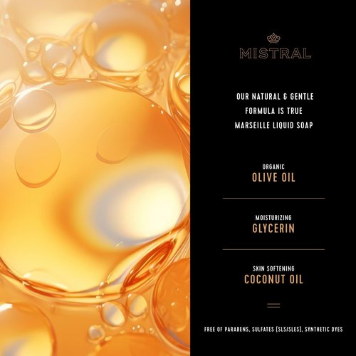 Mistral Bourbon Vanilla Liquid Hand Soap for Men | Luxury Moisturizing Handsoap with Organic Olive Oil, Glycerin and Coconut Oil | Rich Lather | Paraben-Free | Made in France – 16.9 Fl Oz