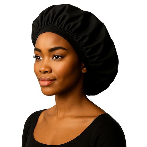 Only Reusable Oil Proof Nightcap, Protective Hair Bonnet and Shower Cap Too. Leakproof, Oilproof, and Waterproof. Larger Area to Accommodate Long Hair, Comfort Elastic Band (Medium to Large) Black