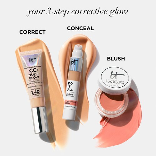 IT Cosmetics CC+ Nude Glow (Light Medium) - Medium Coverage Foundation with SPF 40 & Brightening Glow Serum, Lightweight Skin Tint, 2% Niacinamide + Hyaluronic Acid, Up to 24H Hydration - 1.08 fl oz