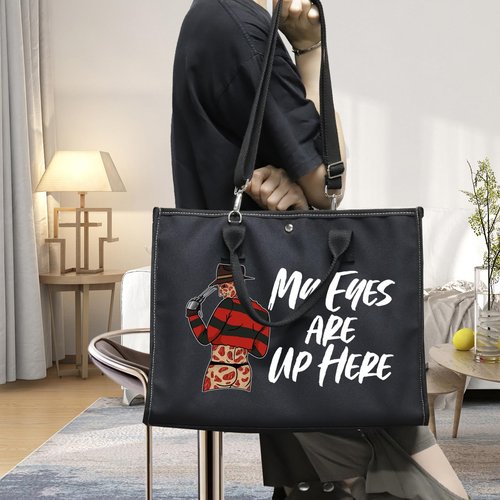 WZMPA Horror Movie Cosmetic Makeup Bag - Inspired Gift 'My Eyes Are Up Here' Zipper Pouch Bag For Movie Fans (Eyes Up Here BG)