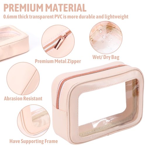 YOPCDJ 3Pack Clear Toiletry Bag,TSA Approved Travel Makeup Pouch with Zipper for Cosmetics and Toiletries，Diaper Bag Organizer Pouch Set，Women's Purse Organizer and Clear Car Bag