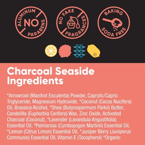 Pretty Frank Natural Aluminum-Free Deodorant Stick with Charcoal, Baking Soda-Free, Charcoal Seaside (2-Pack) | Sensitive Skin Friendly, Effective Odor Control for Women & Men, Organic Ingredients