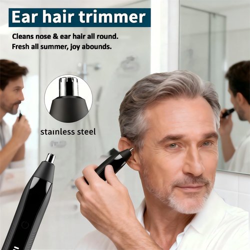VBXBKC Ear and Nose Hair Trimmer for Men, 2025 Professional Painless USB Rechargeable Eyebrow & Facial Electric Hair Trimmer for Men Women, Powerful Motor, Dual Edge Blades (Black-UC02)