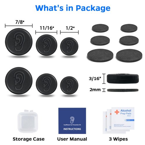 Cauliflower Ear Magnet - Effective Magnets Compression Kit - Prevention & Treatment of Hematomas & Keloid in BJJ, Wrestling, MMA, Grappling, Boxing, Muay Thai, Rugby (Small, Middle and Large)