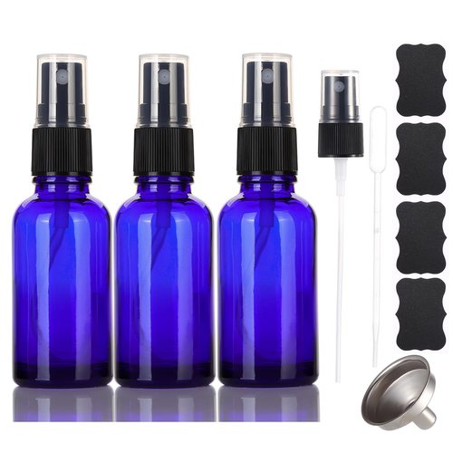 ALIFEIA 1 oz Glass Blue Spray Bottles,Small Empty Fine Mist Refillable Travel Spray Bottle for Cleaning,Perfume,Aromatherapy,Cosmetic Sprays,Hair,Essential Oils with Fine Mist Dispenser（3 Pack）