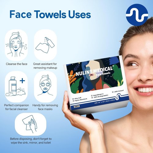 Ultra-Soft Disposable Face Towel - 50 Count/Box, 10" x 12", Biodegradable Towel, Superior for Sensitive Skin Face Towelette, Personal Hygiene (200 Count (4 Boxes))