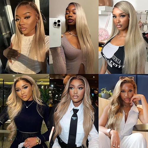koinu Ash Blonde Wig Human Hair 13x4 Transparent Lace Front Wigs Human Hair 200% Density Ash Blonde Straight Lace Front Wigs for Women Ombre Blonde Colored HD Lace Frontal Wig Pre Plucked 26 Inch