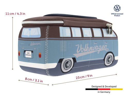 BRISA VW Collection - Volkswagen Neoprene Universal Makeup Cosmetics Toiletry Travel Pharmacy Bag in T1 Bus Design (Petrol/Brown) (Small (9.1 x 4.3 x 3.1 inches))