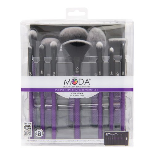 MODA Pro Full Face 13-Piece Purple Makeup Brush Kit – Professional Face & Eye Brush Set with Travel Wrap