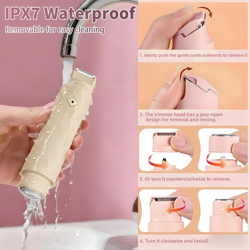 Cordless Bikini Shaver, Bikini Trimmer for Women, 2-in-1 Electric Razors Body Hair Removal, Dual Head Women's Hair Trimmer for Leg Arm Body Pubic Grooming Tool (Brown)