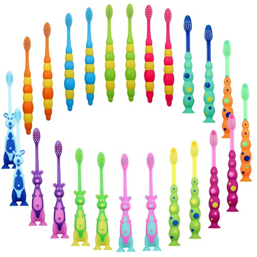 Lauwell Toddler Toothbrush Pack - 36 Pieces, Soft Bristle Animal Toothbrushes with Covers & Suction Cup for Kids Sensitive Teeth