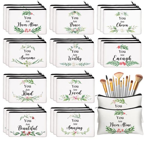 Irenare 30 Pcs Inspirational Makeup Bag Canvas Cosmetic Bag Bulk Employee Appreciation Gifts for Women Bulk Friends Coworker Employee Mom Aunt Faith
