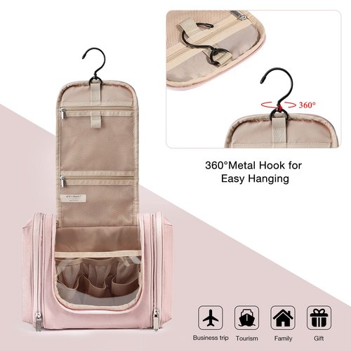BAGSMART Atlas Toiletry Bag for Women, Travel Organizer with hanging hook, Water-resistant Cosmetic Makeup Bag for Shampoo, Full Sized Container, Toiletries