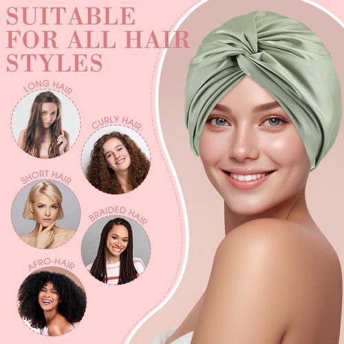 Maiteenly 4 Pcs Silk Satin Bonnet for Sleeping Double Layer Hair Wrap Night Sleep Cap Turban for Women Gift Long Curly Straight Hair(Light Color)