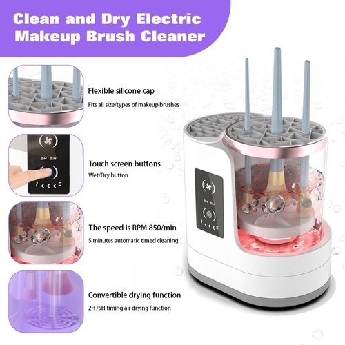 DXGSHSA 3 IN 1 Electric Makeup Brush Cleaner Dryer and Holder Combined with Timers, Automatic USB Cosmetic Brushes Cleaning Tool for Beauty Makeup Brush, Sponges, Eyeshadow, Contour