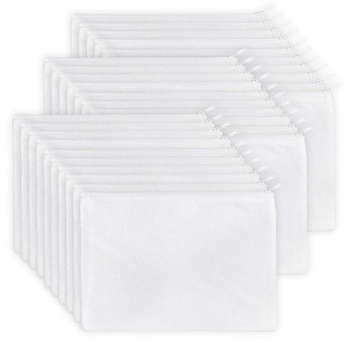 Koolmox 30 PCS 9x7'' White Makeup Bag Set with Zipper, Customizable Cotton Canvas Pouches for DIY Arts and Crafts, Cases to Tie-Dye for Cosmetic Items, Stationary, Party Favors