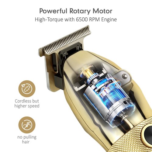 ciwellu Professional Hair Trimmer Cordless Outlining Trimmer T Liners Clippers for Men Rechargeable LED Display Zero Gapped Trimmers for Barbers（Gold