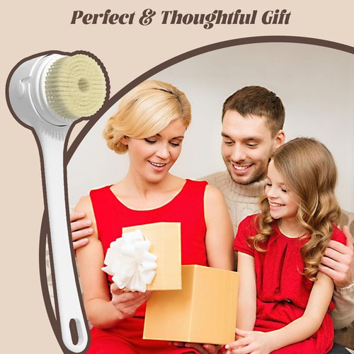 Electric Body Brush, 3 Speed Silicone Body Scrubber with LCD Display, 5in1 Back Scrubber for Shower, Waterproof Rotating Body Brushes, Rechargeable Bath Brush for Clean Exfoliate Massage (White)