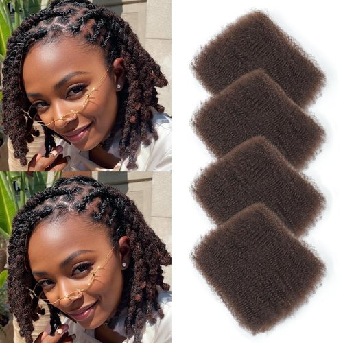 Afro Kinkys Bulk Human Hair 12 Inch Afro Kinky-Curly Human Hair Bulk for Twist Dreadlock Extensions Locs Repair Soft 4C Curly for Braids 4 Bundles 60 Gram 4#