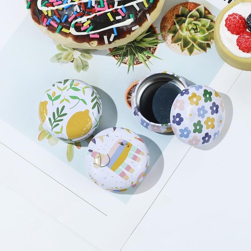 Rarapop 12 Pack Reusable Mini Round Tinplate Candle Tin Jars with Lids, 20ml Small Cartoon Travel Tin Cans Refillable Empty Container Bottle for Lip Balm, Salve, Eye Shadow, Powder