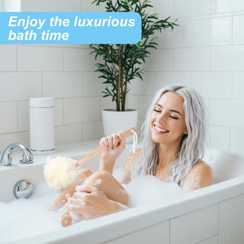 10 Pcs Large Bath Puff Loofah Sponge with Long Handle Shower Loofah, Loofah with Handle for Back, Spa Brush for Women and Men(4 Color)