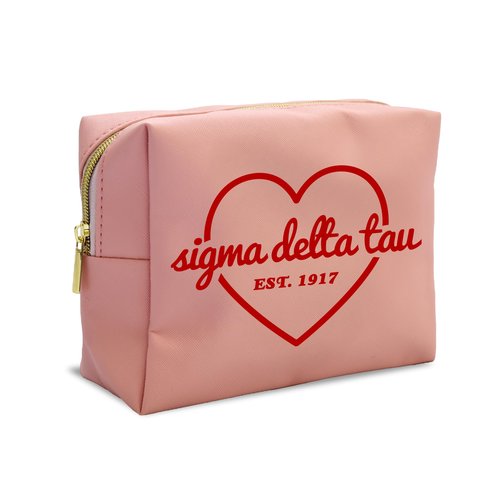 Sorority Shop Sigma Delta Tau Makeup Bag - Multi-Purpose PU Leather, Water-Resistant Makeup travel bag with Licensed Design and Zipper Closure, Perfect Sigma Delta Tau Sorority Gifts for Women