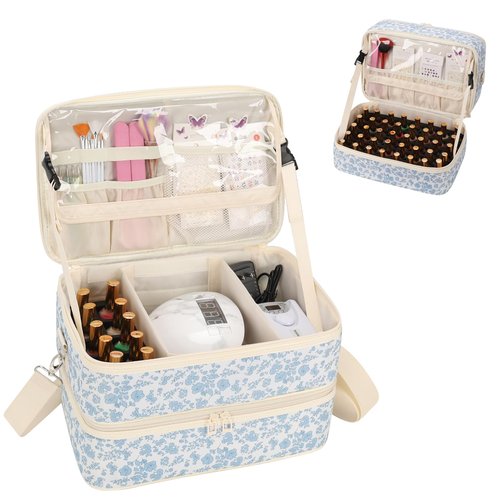 Ethereal Nail Polish Organizer Bag Holds 50+ Bottles(15ml/0.5 fl.oz) UV Nail Lamp, Gel Polish Travel Storage Bag for Nail Kit, Gift for Manicurist, Girls