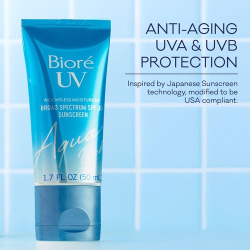 Biore UV Aqua Rich SPF 30 PA+++ Daily Moisturizer Sunscreen for Face, For Sensitive Skin, Oil Free, Hyaluronic Acid, Vegan, Oxybenzone & Octinoxate Free, Dermatologist Tested, 1.7 Oz/3pk