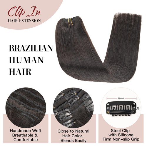 LOVELINE Clip in Hair Extensions Real Human Hair, 100% Remy Human Hair Extensions Clip Ins for Women, 7Pcs 12Inch 85g, Natural Black