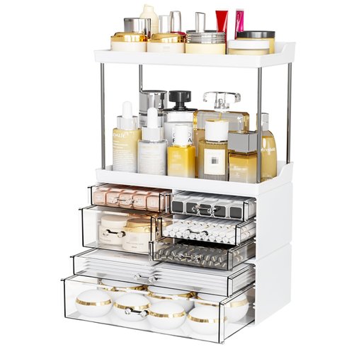 Yieach Acrylic Makeup Organizer Countertop,Large Skincare Organizer for Dresser Top,Plastic Bathroom Counter Organizers and Storage for Beauty,Cosmetic,Hair Products,Lotion and Perfume Organizer,Black