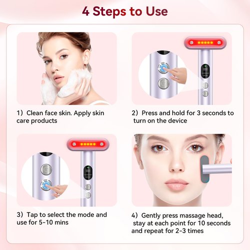 MoAcey 9 in 1 Red-Light-Therapy-Wand-for-Face, Portable Face Massager Tool, Microcurrent and Vibration True Beauty Glow Facial Massager Skincare Rejuvenation Tool for Women at Home, Purple