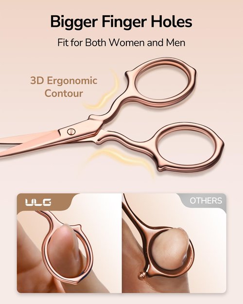 ULG Multi-Purpose Eyebrow Scissors Small Precision Grooming Kit for Women & Men – 3.7” Stainless Steel Beauty Scissors for Eyebrow, Eyelash, Nose Hair, Beard, Mustache with a PU Pouch, Rose Gold