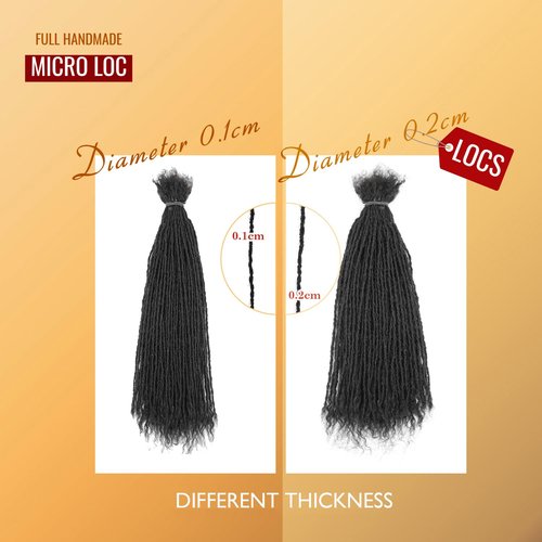 8-12 Inch Sister locs Human Hair Handmade Interlock Locs Curly Tips Sister Locs Real Human Hair Microlocs Extensions Permanent Dreadlock Extensions Natural Soft Looking (0.2cm,10 Inch-20 Strands)