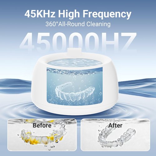 PUPDUMM Ultrasonic Retainer Cleaner Machine, 45kHz & 200ML Dental Cleaning Pod for Dentures, Aligners, Mouth Guards, Braces, Toothbrushes & Jewelry, Ultrasonic Cleaner with Digital Timer