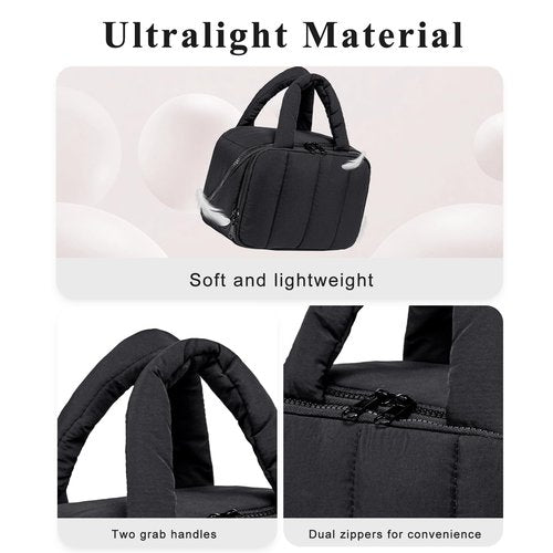 CAMTOP Travel Toiletry Bag for Women Travel Toiletry Organizer Lightweight Large Wide-open Makeup Bag Large Capacity Qulited Cosmetic Bag Puffy for Essentials Organizer (Black)