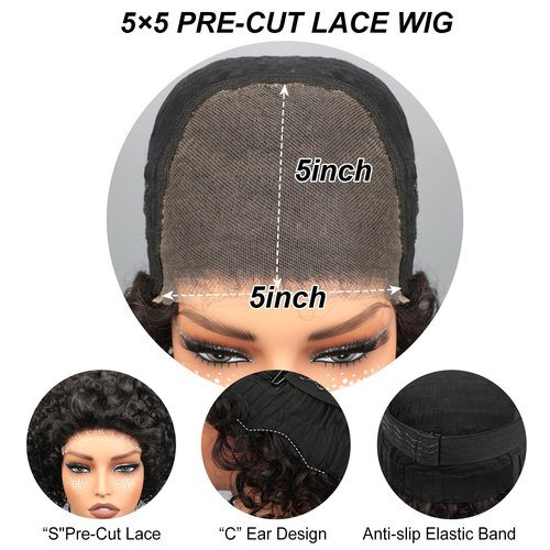 IMANI Short Curly Pixie Cut Wig Human Hair 5X5 Closure Glueless Wigs Human Hair Pre Plucked Pre Cut 8 Inch Brazilian Real Hair Pixie Wigs for Black Women Natural Color