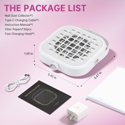 CHRISTINE SHELLY Nail Dust Collector, Compact 6000RPM Powerful Vacuum Fan Vent Dust Collector Extractor Dust Suction Machine for Acrylic Nails Polishing, White